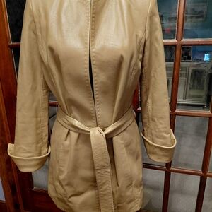Dana Buchman Beige Leather Belted Jacket